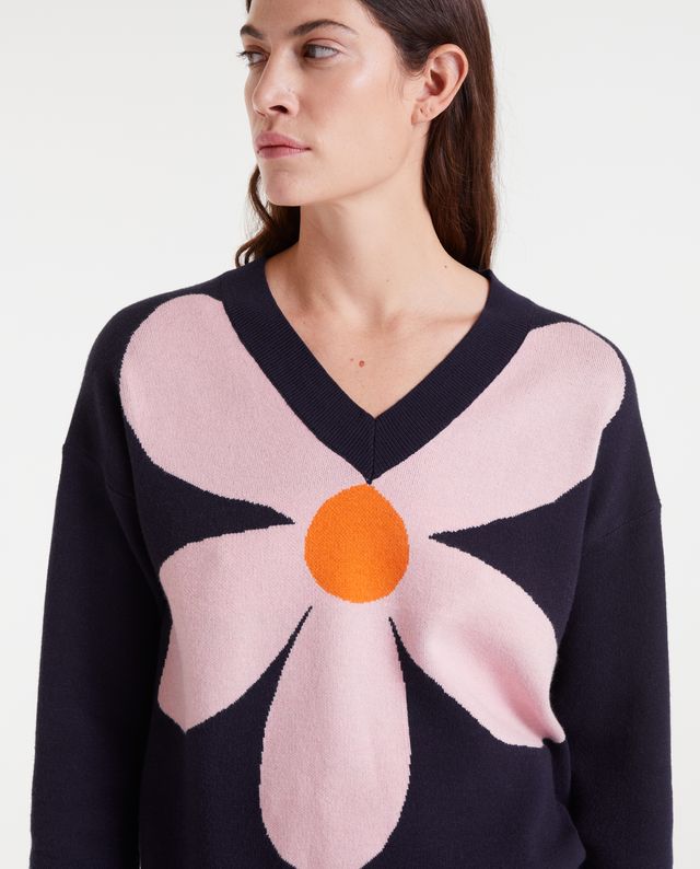 Chandail Jumper Intarsia Bleu Marine Compania Fantastica