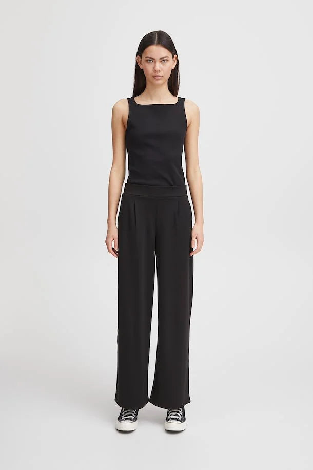 Ichi Black Kate Wide Long Trousers