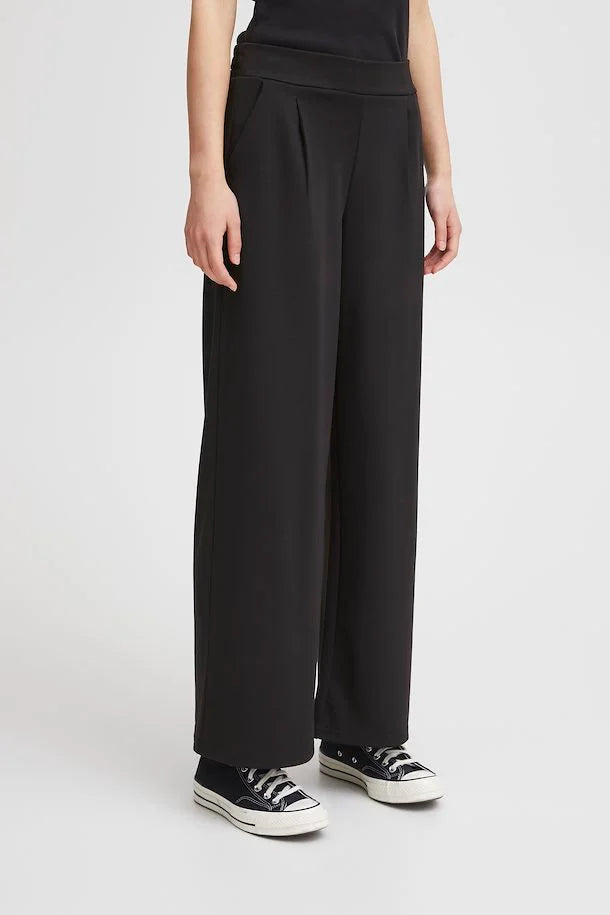 Ichi Black Kate Wide Long Trousers