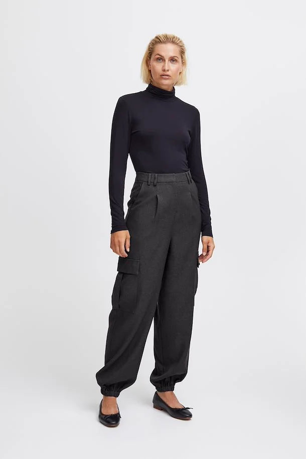 Ichi Dark Grey Mélange Zimmes Trousers