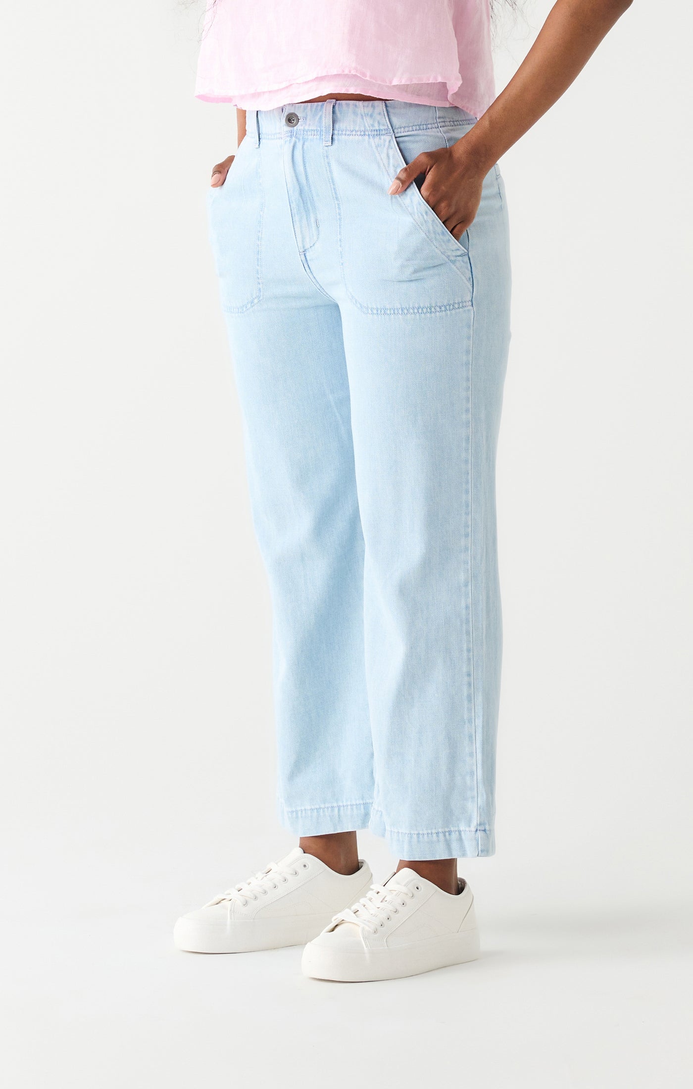 Jeans Utility Wide Leg Crop Bleu Pâle Dex