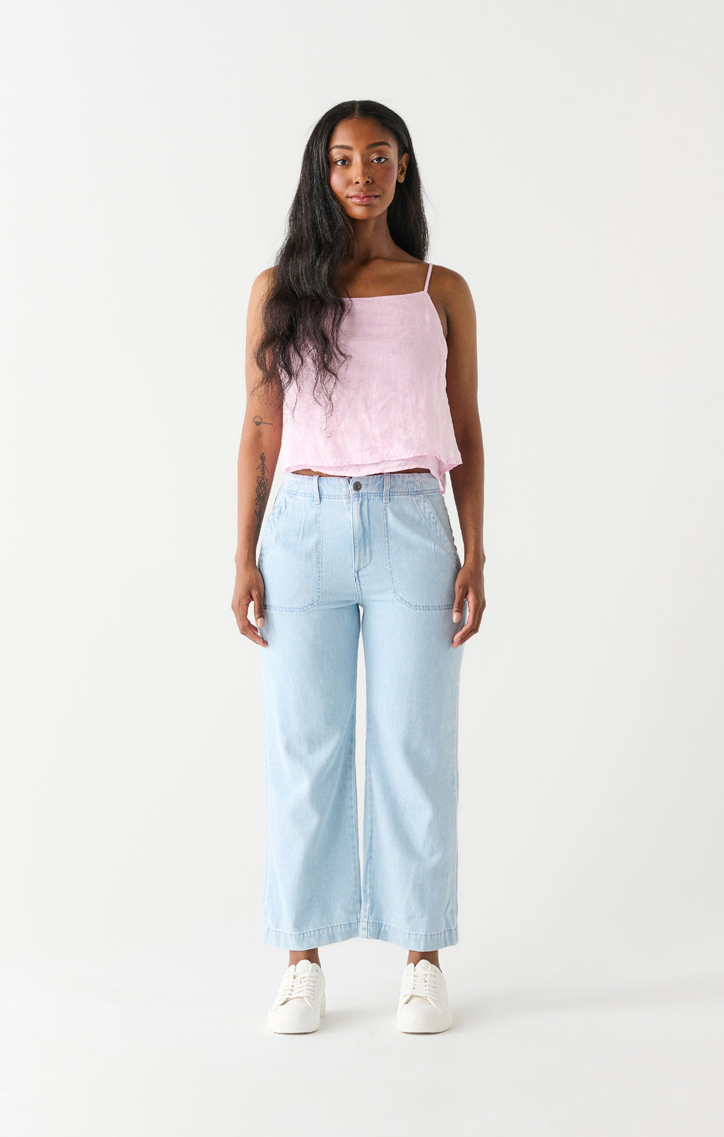 Dex Light Blue Utility Wide Leg Crop Jeans