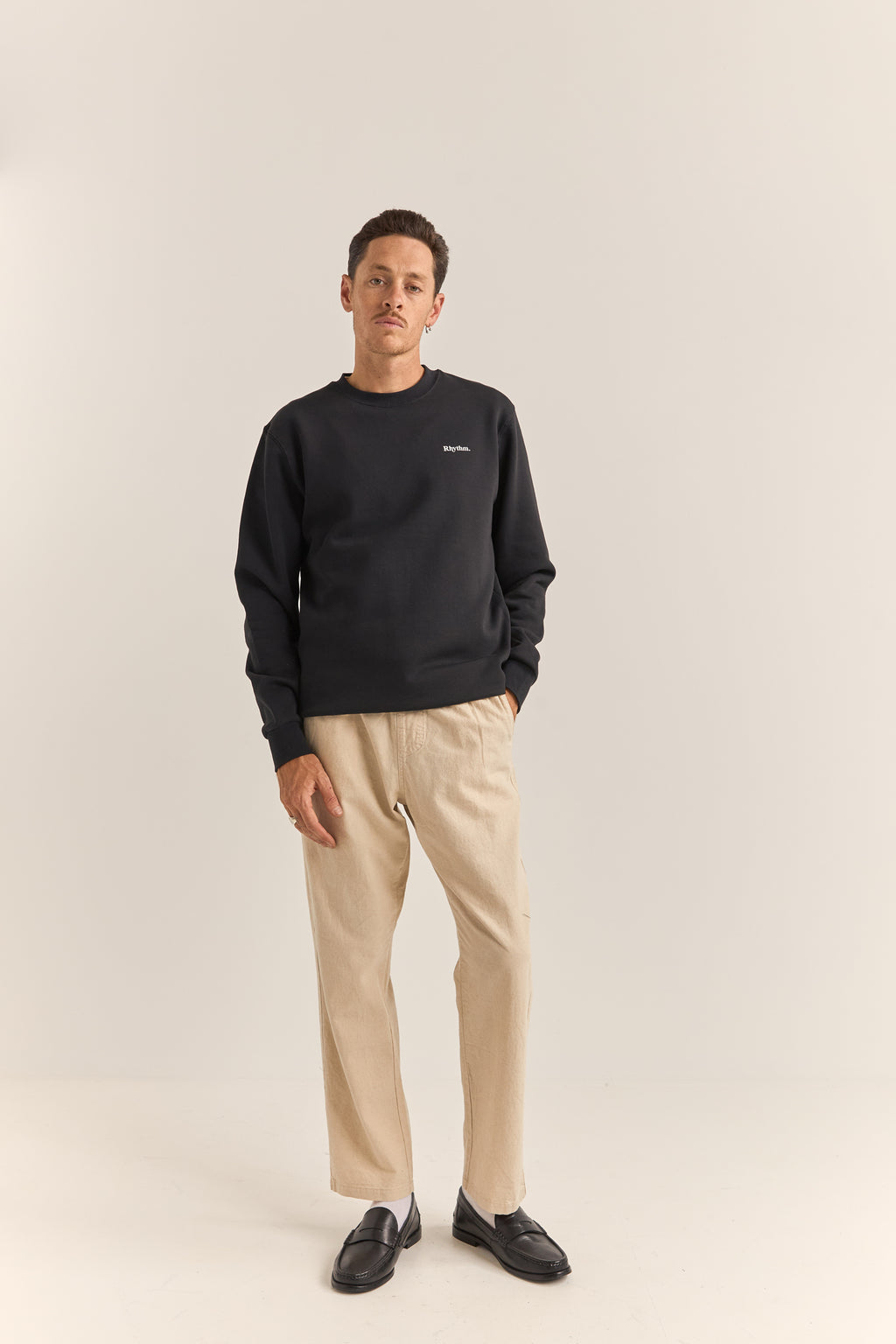 Rhythm Black Fleece Crew Sweatshirt
