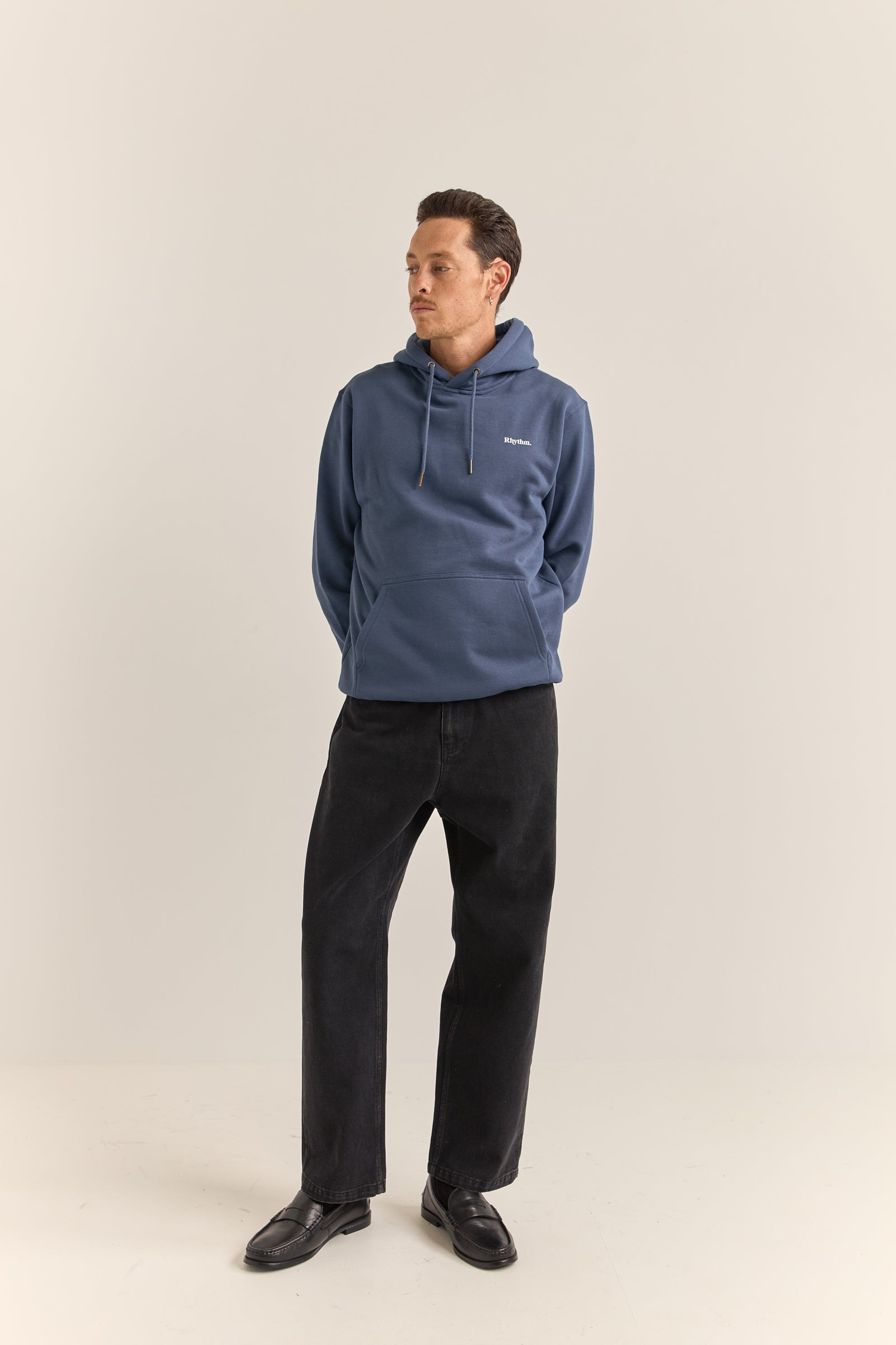 Rhythm Navy Blue Brand Fleece Hoodie