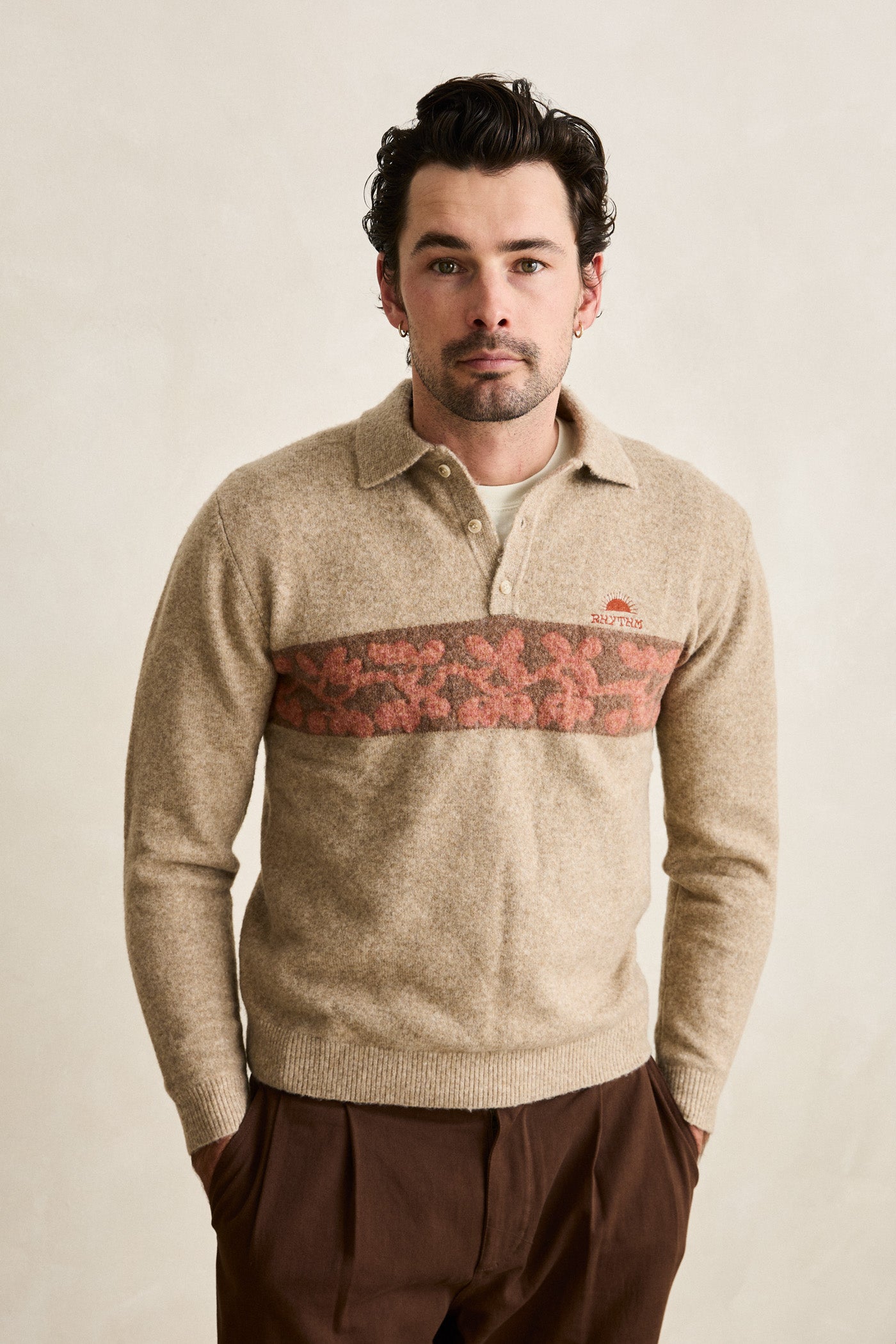 Chandail Floragraph Knit Beige Rhythm