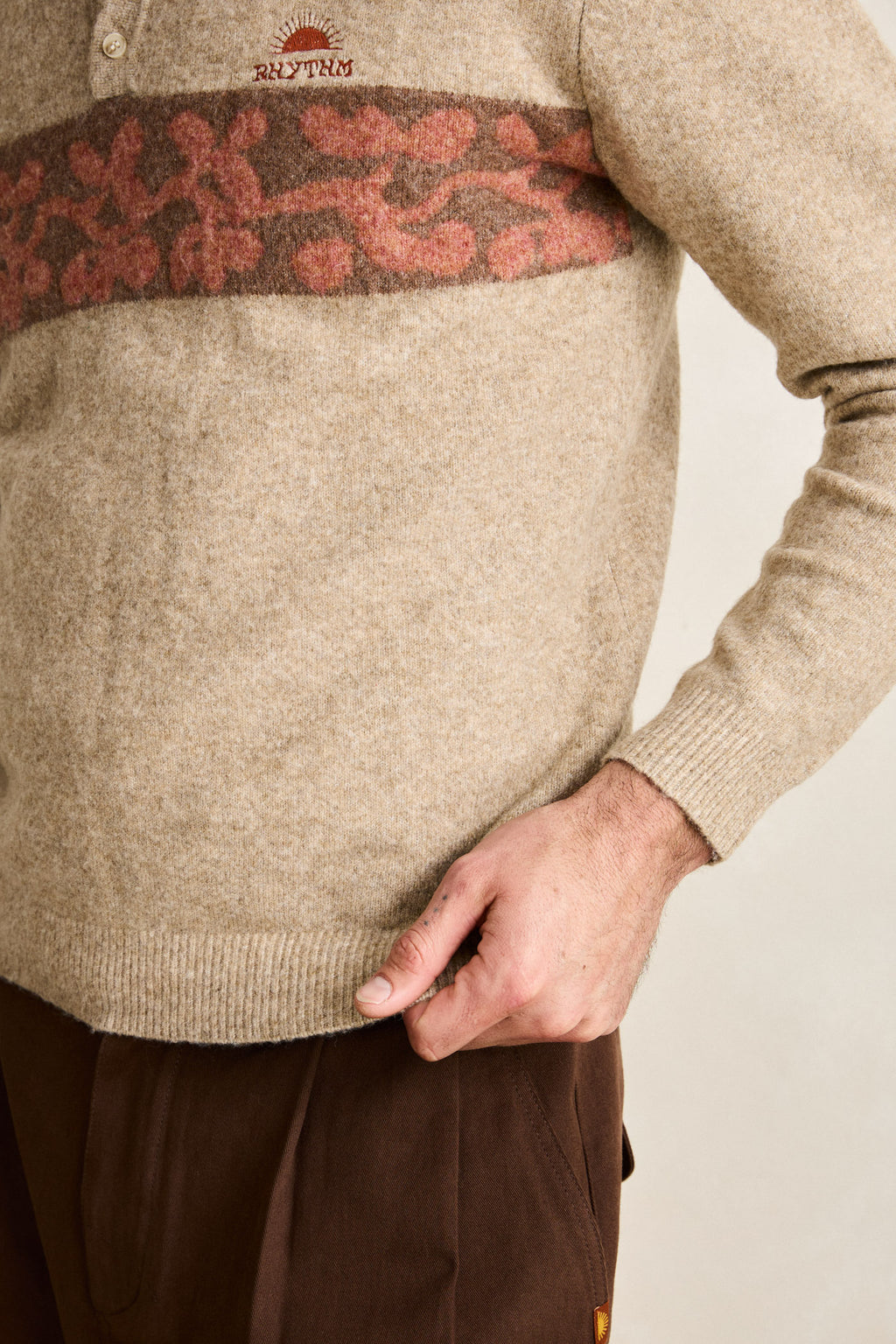 Chandail Floragraph Knit Beige Rhythm