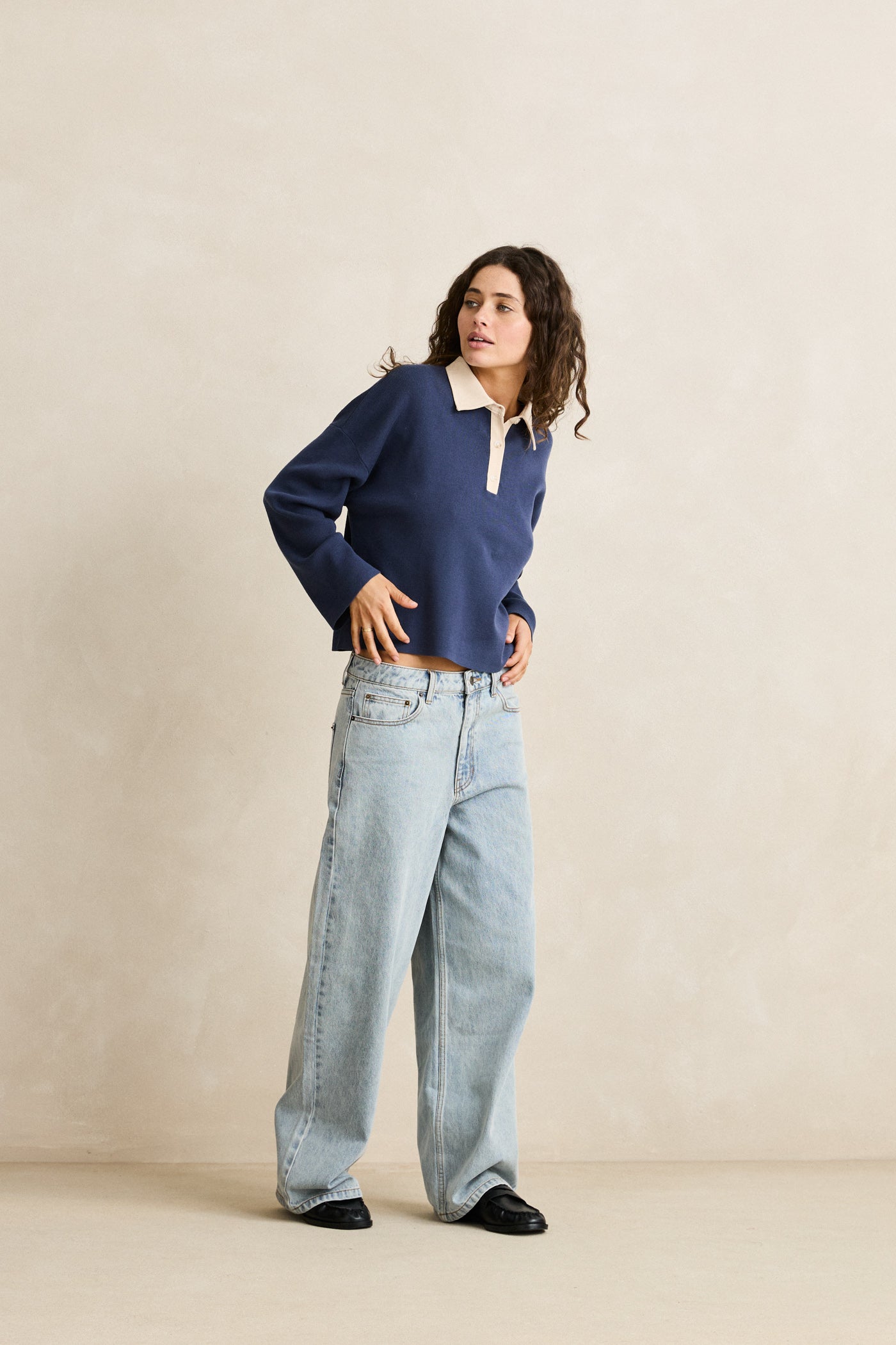 Pull Rugby Polo Knit Bleu Marine Rhythm