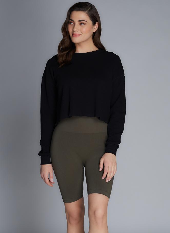 Bamboo Rib High-Waisted Bike Legging Olive C'est Moi