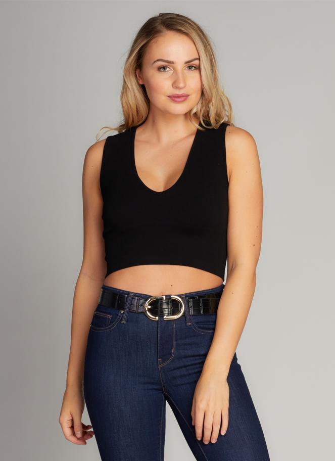 Bamboo Deep V Rib Black It's Me